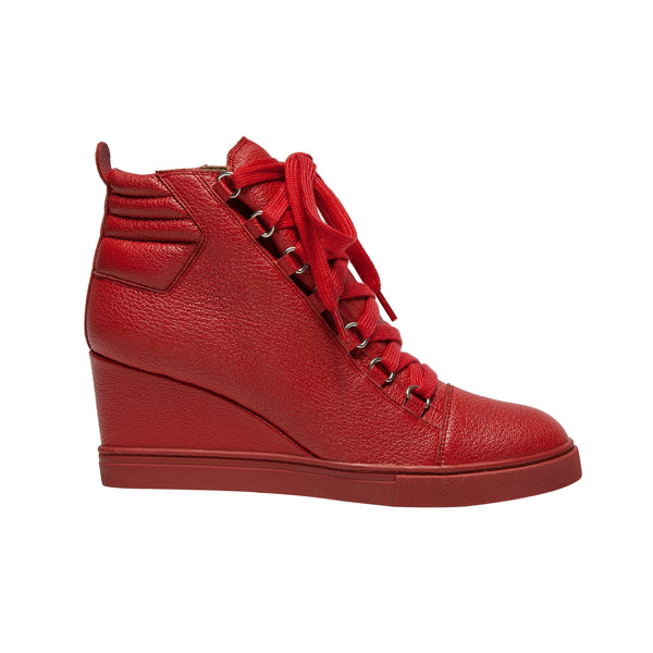 Linea Paolo FENTON | Lace-Up Wedge Sneakers Red Pebbled Leather