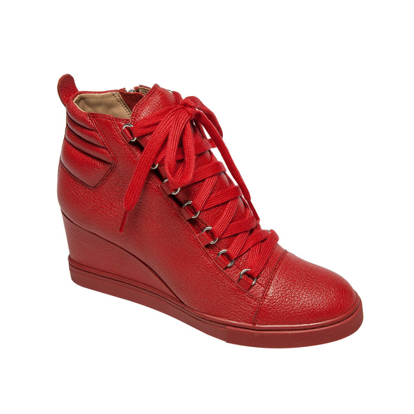 linea paolo FENTON | Lace-Up Wedge Sneakers Red Pebbled Leather