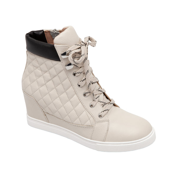 linea paolo FIJI | Quilted Lace-Up Wedge Sneakers Cream/Black Pebbled Leather/Nappa