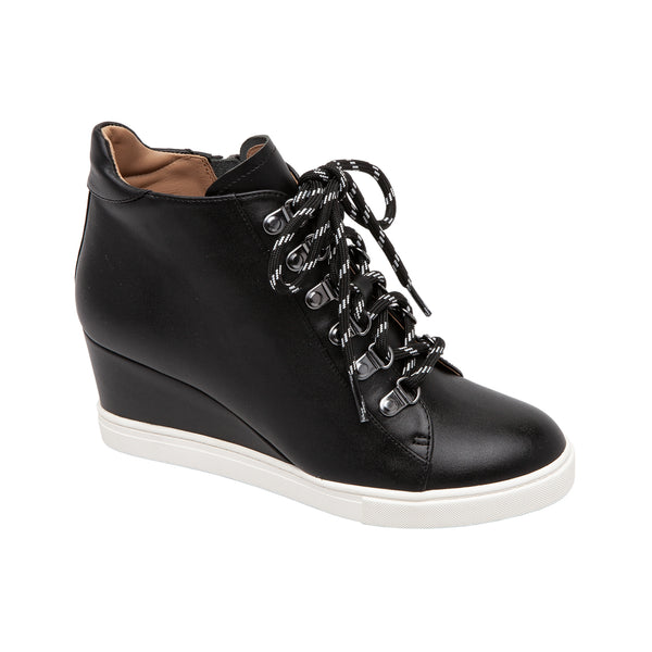 linea paolo FINA | Sporty Wedge Sneakers Black Leather