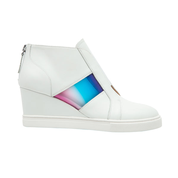 Linea Paolo FLORENT | Sneaker Wedges With Multi-Colored Band White/Peacock/Rose Leather/TPU