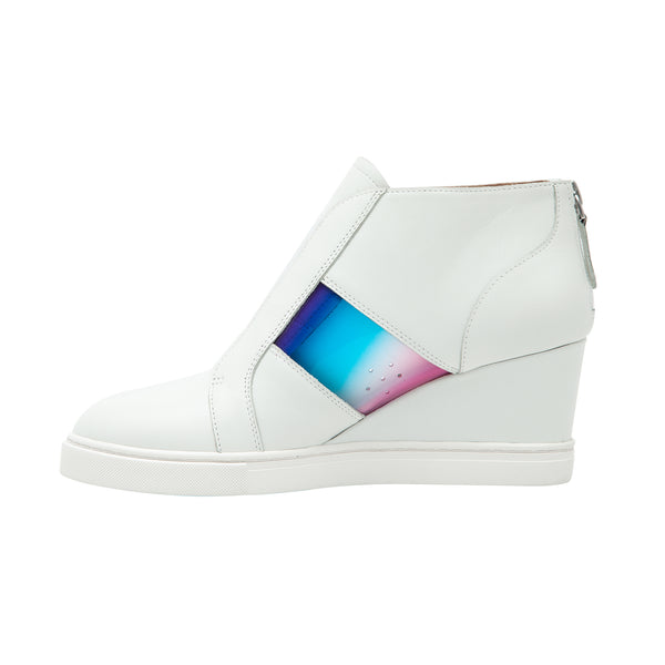 Linea Paolo FLORENT | Sneaker Wedges With Multi-Colored Band White/Peacock/Rose Leather/TPU