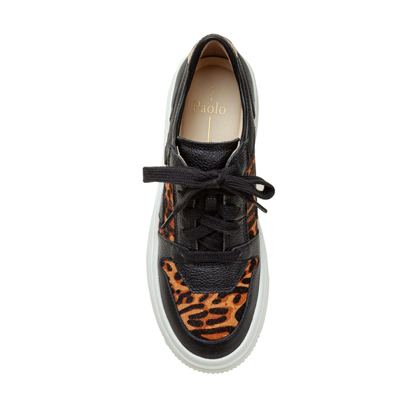 Linea Paolo GAINS | Lace-up Leather Platform Sneakers Black/Cognac Leopard Multi Leather