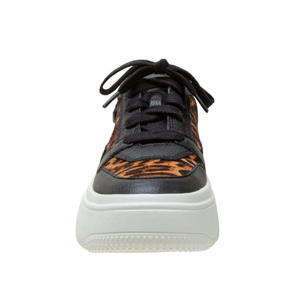Linea Paolo GAINS | Lace-up Leather Platform Sneakers Black/Cognac Leopard Multi Leather