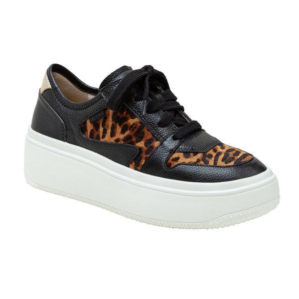 linea paolo GAINS | Lace-up Leather Platform Sneakers Black/Cognac Leopard Multi Leather