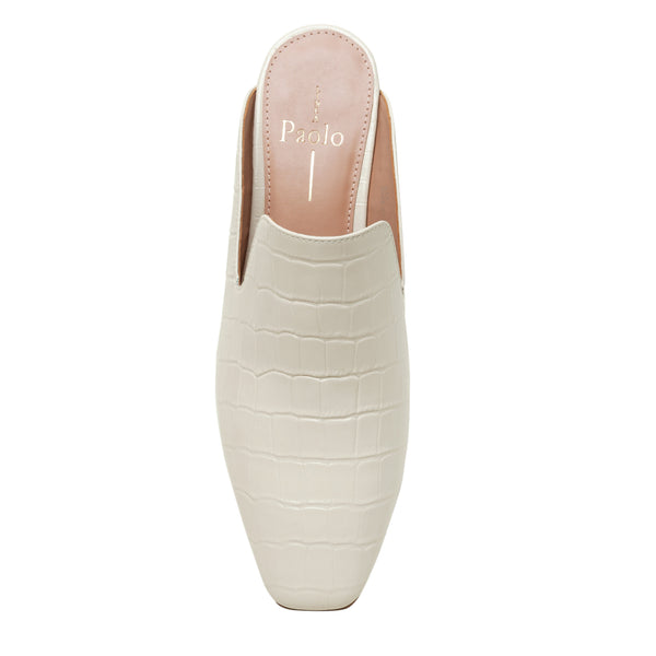 Linea Paolo GISELLE | Croco Embossed Leather Mules Ivory Croco Emboss Leather