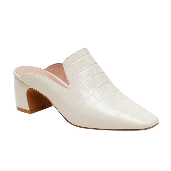 linea paolo GISELLE | Croco Embossed Leather Mules Ivory Croco Emboss Leather