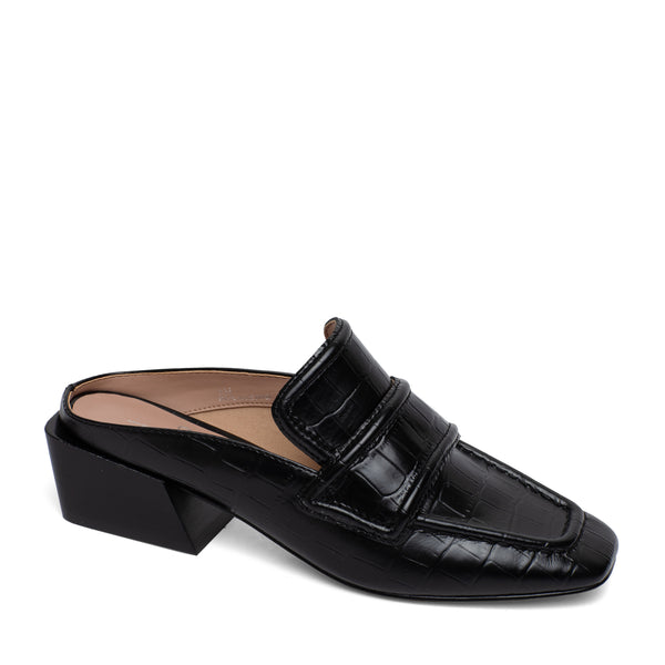 linea paolo GLOW II | Cuban Heel Mules Black Croco Print Leather linea paolo GLOW II | Cuban Heel Mules Black Croco Print Leather