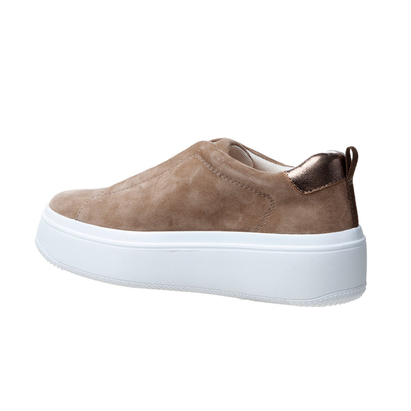 Linea Paolo GOLDE | Slip-On Leather Platform Sneaker Taupe Kid Suede