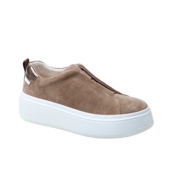linea paolo GOLDE | Slip-On Leather Platform Sneaker Taupe Kid Suede linea paolo GOLDE | Slip-On Leather Platform Sneaker Taupe Kid Suede