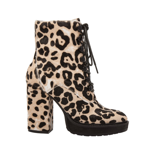 Linea Paolo HADREA II | Lace-Up Lug Booties White/Black Leopard Print Hair Calf