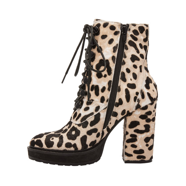 Linea Paolo HADREA II | Lace-Up Lug Booties White/Black Leopard Print Hair Calf