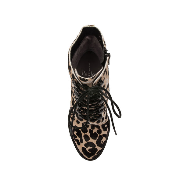 Linea Paolo HADREA II | Lace-Up Lug Booties White/Black Leopard Print Hair Calf