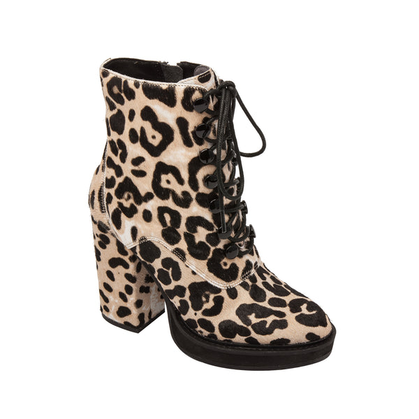 linea paolo HADREA II | Lace-Up Lug Booties White/Black Leopard Print Hair Calf