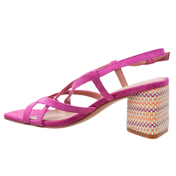 Linea Paolo HAZEL | Raffia Block Heel Sandals Fucshia Suede