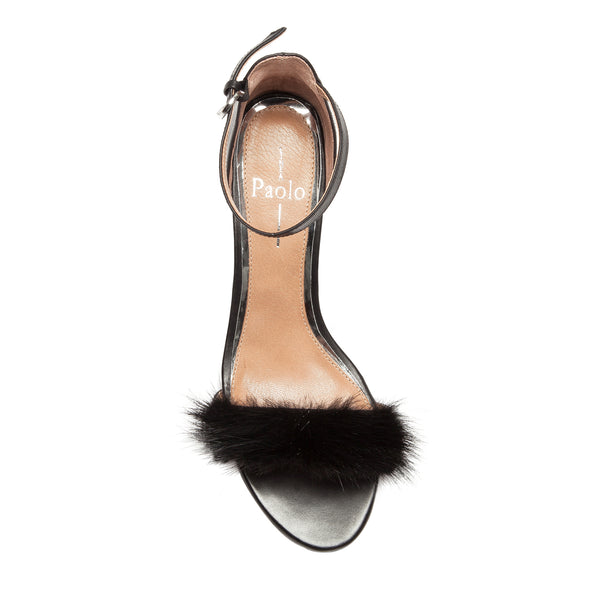 Linea Paolo HEPBURN | Square Toe Ankle Strap Sandals Black Calf/Fur