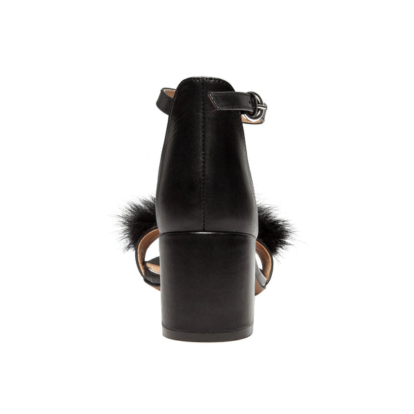 Linea Paolo HEPBURN | Square Toe Ankle Strap Sandals Black Calf/Fur
