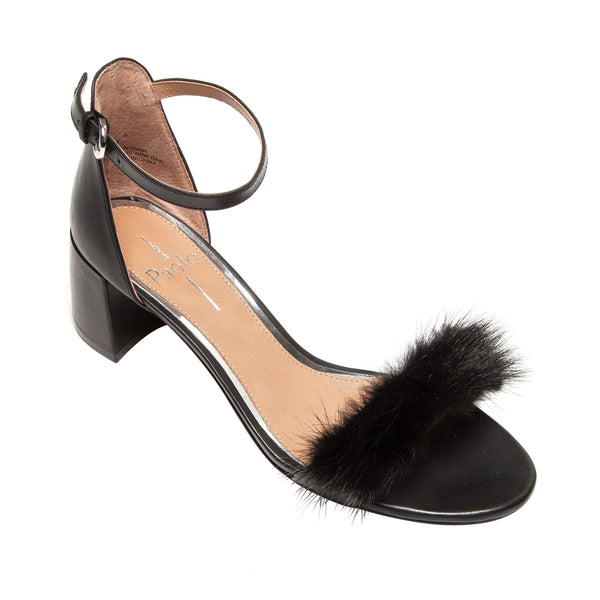 linea paolo HEPBURN | Square Toe Ankle Strap Sandals Black Calf/Fur linea paolo HEPBURN | Square Toe Ankle Strap Sandals Black Calf/Fur