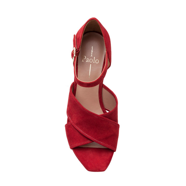 Linea Paolo IMOGENE STYLE STEAL | Scooped-Out Wedge Sandals Red Kid Suede