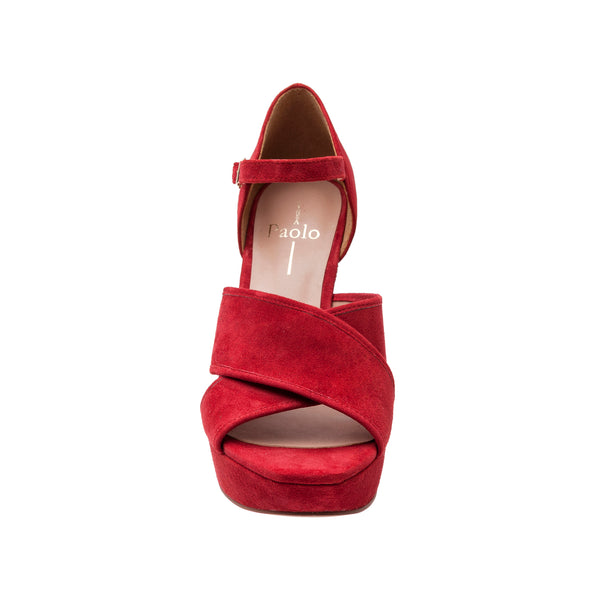 Linea Paolo IMOGENE STYLE STEAL | Scooped-Out Wedge Sandals Red Kid Suede