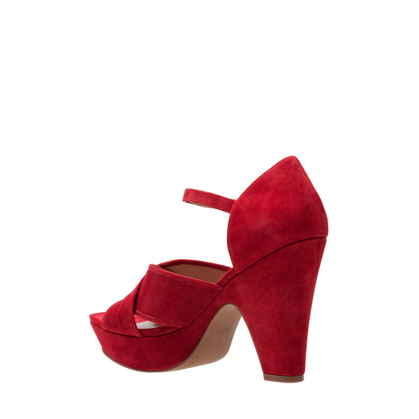 Linea Paolo IMOGENE STYLE STEAL | Scooped-Out Wedge Sandals Red Kid Suede