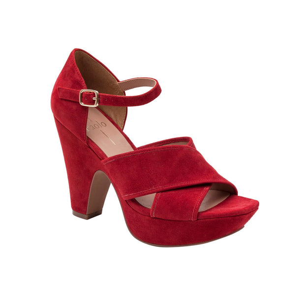 linea paolo IMOGENE STYLE STEAL | Scooped-Out Wedge Sandals Red Kid Suede linea paolo IMOGENE STYLE STEAL | Scooped-Out Wedge Sandals Red Kid Suede