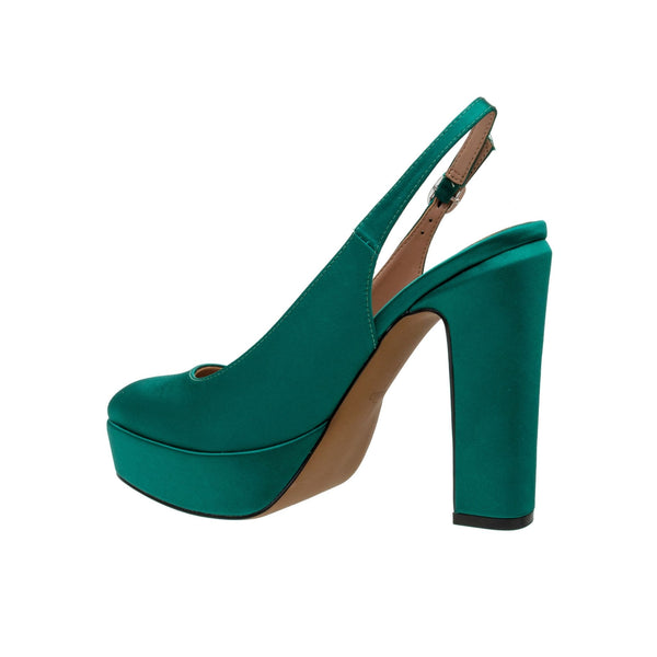 Linea Paolo IVIE STYLE STEALS | Platform Slingback Pumps Emerald Green Satin