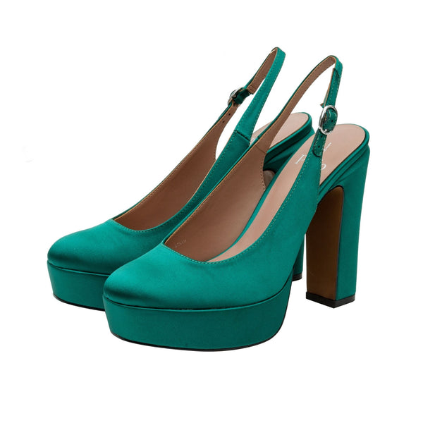 Linea Paolo IVIE STYLE STEALS | Platform Slingback Pumps Emerald Green Satin