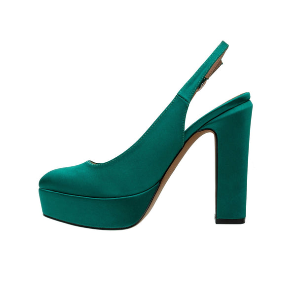 Linea Paolo IVIE STYLE STEALS | Platform Slingback Pumps Emerald Green Satin