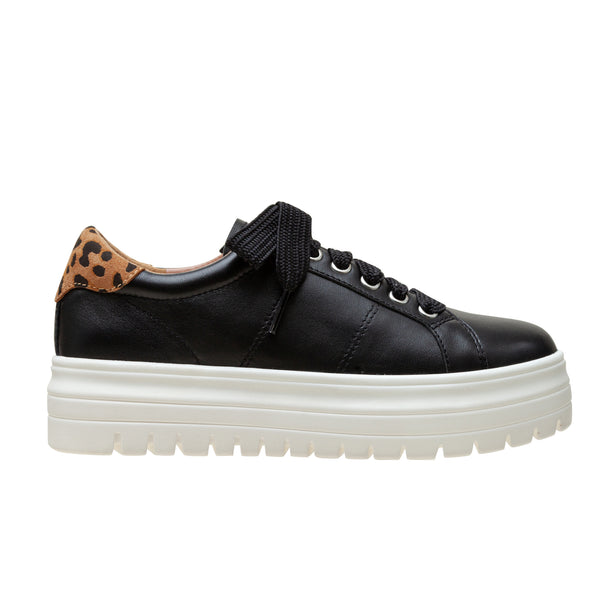 Linea Paolo JILL | Platform Lace-Up Sneakers Black/Cognac Nappa/Leopard Suede