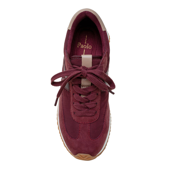 Linea Paolo KAISA | Low Profile Lace-up Nylon And Leather Trainers Dark Cherry/Dark Burgundy/Putty Multi Leather