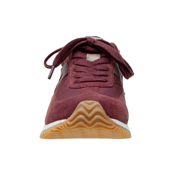 Linea Paolo KAISA | Low Profile Lace-up Nylon And Leather Trainers Dark Cherry/Dark Burgundy/Putty Multi Leather
