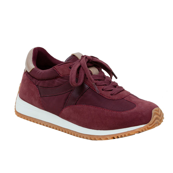 linea paolo KAISA | Low Profile Lace-up Nylon and Leather Trainers Dark Cherry/Dark Burgundy/Putty Multi Leather linea paolo KAISA | Low Profile Lace-up Nylon and Leather Trainers Dark Cherry/Dark Burgundy/Putty Multi Leather