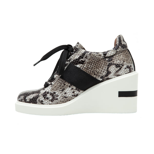 Linea Paolo KANDIS II | Lace-Up High Wedge Sneakers White/Black/Taupe Phyton Print Leather