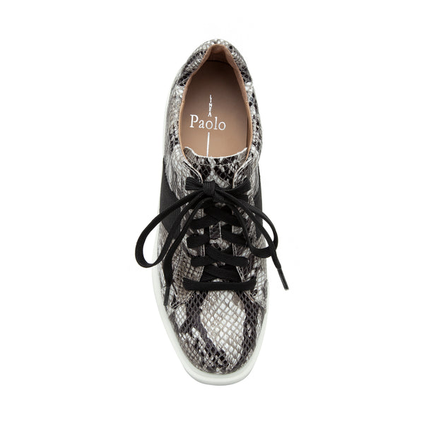 Linea Paolo KANDIS II | Lace-Up High Wedge Sneakers White/Black/Taupe Phyton Print Leather