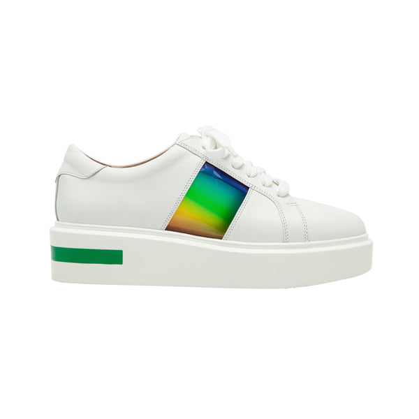 Linea Paolo KARIS | Mixed Media Platform Sneakers White/Green/Fucshia Leather/TPU