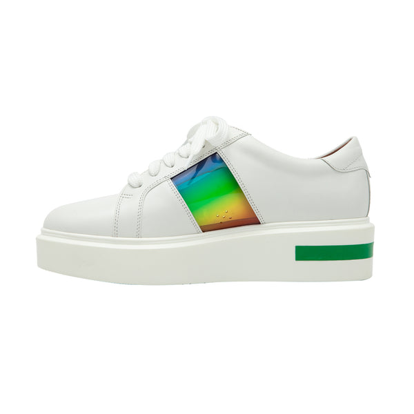 Linea Paolo KARIS | Mixed Media Platform Sneakers White/Green/Fucshia Leather/TPU