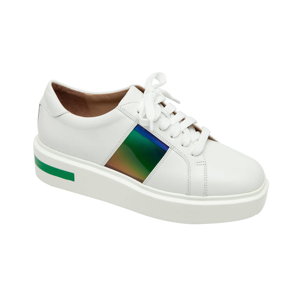 linea paolo KARIS | Mixed Media Platform Sneakers White/Green/Fucshia Leather/TPU