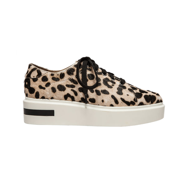 Linea Paolo KARRI | Lace Up Designer Platform Sport Sneaker White/Black Leopard Hair Calf