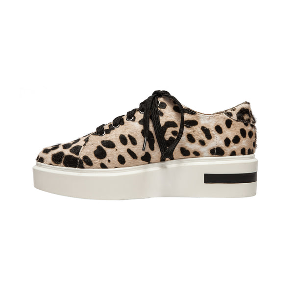 Linea Paolo KARRI | Lace Up Designer Platform Sport Sneaker White/Black Leopard Hair Calf
