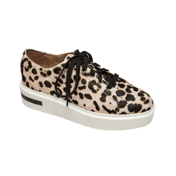 linea paolo KARRI | Lace Up Designer Platform Sport Sneaker White/Black Leopard Hair Calf