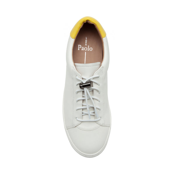 Linea Paolo KIRBY | Sporty Hidden-Lift Lace-Up Leather Sneakers Ivory/Yellow Nappa