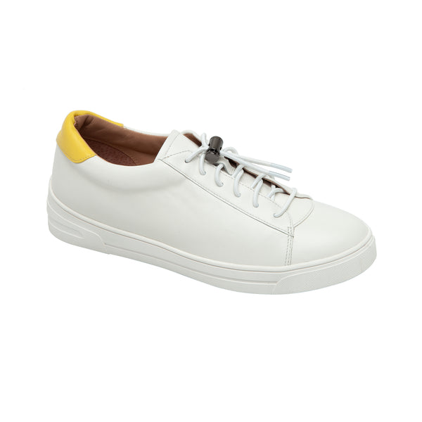linea paolo KIRBY | Sporty Hidden-Lift Lace-Up Leather Sneakers Ivory/Yellow Nappa