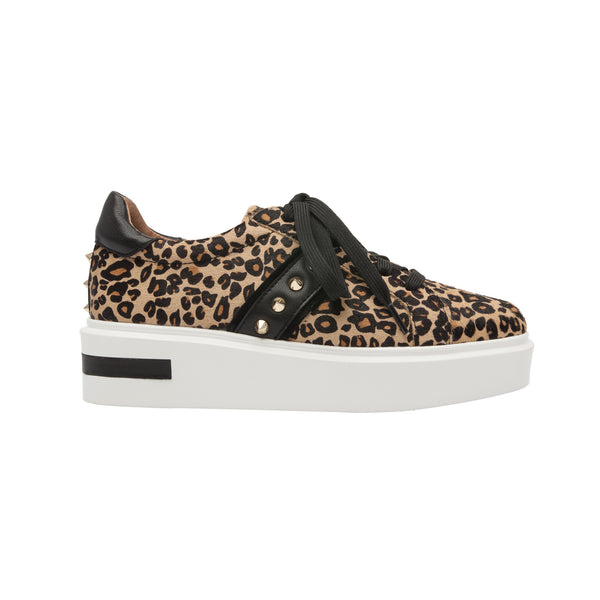 Linea Paolo KNOX II | Sporty Fashion Sneaker Sand/Black Leopard Print Hair Calf