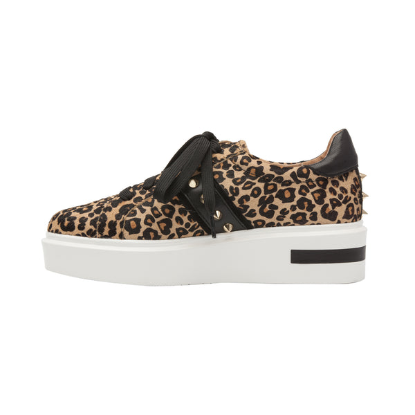 Linea Paolo KNOX II | Sporty Fashion Sneaker Sand/Black Leopard Print Hair Calf