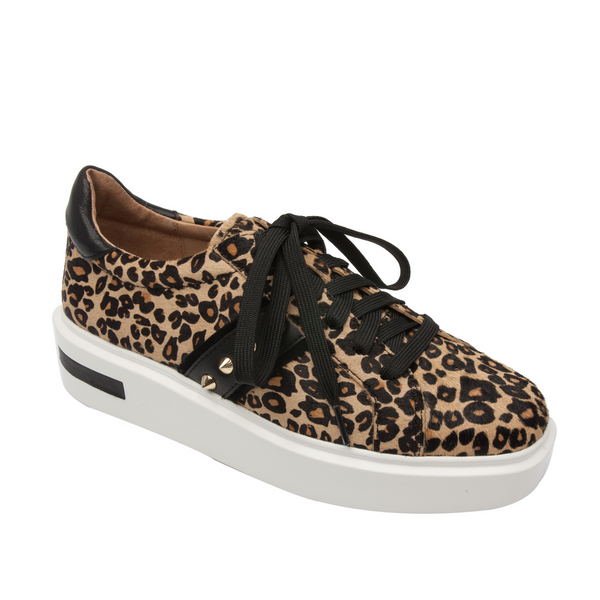 linea paolo KNOX II | Sporty Fashion Sneaker Sand/Black Leopard Print Hair Calf
