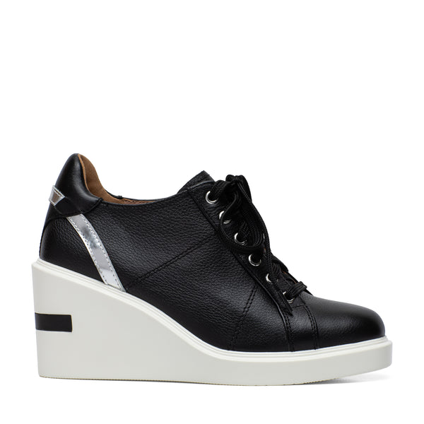 Linea Paolo KORIN | Platform Wedge Sneakers Black/Silver Leather/Nappa