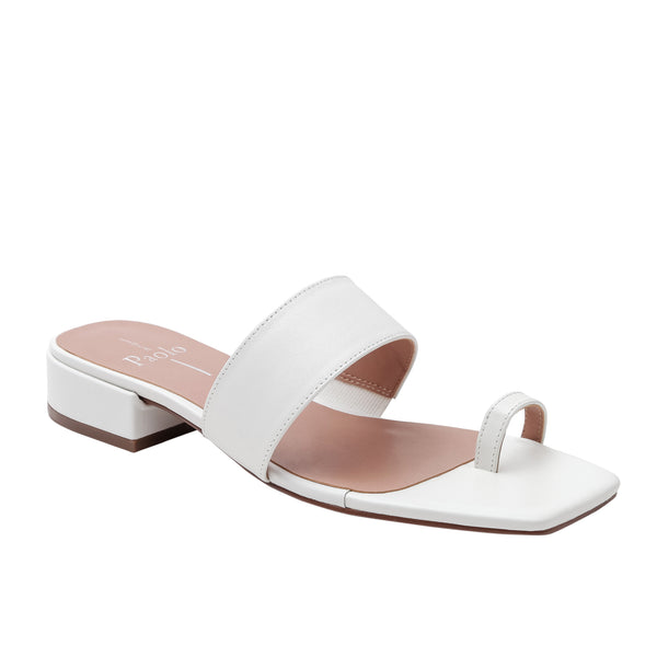 linea paolo LILY | Sophisticated Low Block Heel Toe Ring Sandal Eggshell Nappa