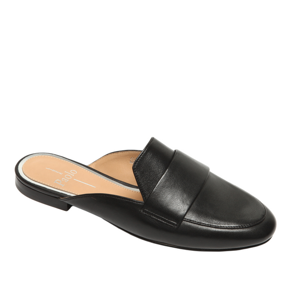 linea paolo ANNIE | Apron Toe Mules Black Leather linea paolo ANNIE | Apron Toe Mules Black Leather