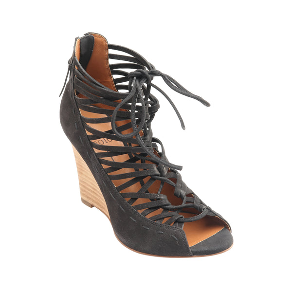 linea paolo WILLOW | Lace-up Wedge Black Suede